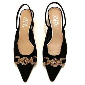 Zara Slingback Pointed Toe Kitten Heels